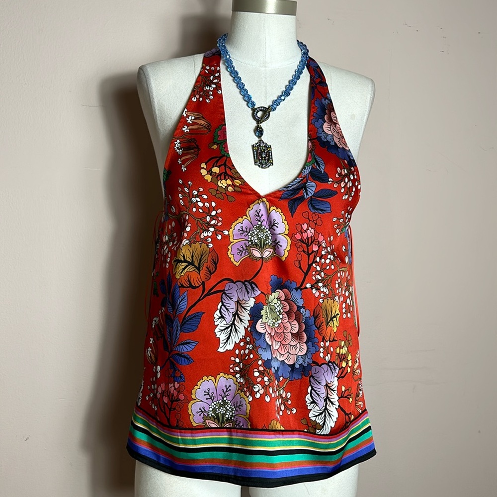 Express Floral Scarf Halter  top Open Back size XS
